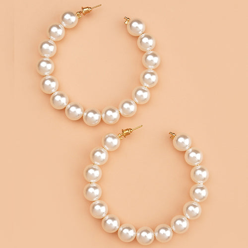 2026 New Fashion Large Hoop Pearl Earrings For Women, European American Style Versatile Exaggerated Statement Earrings