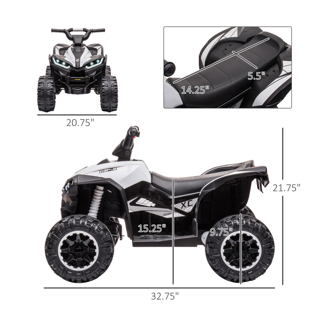12V Kids ATV Quad Car with Forward & Backward Function, Four Wheeler for Kids with Wear-Resistant Wheels, Music, Electric Ride-on ATV for Toddlers Ages 3+ Years Old, White