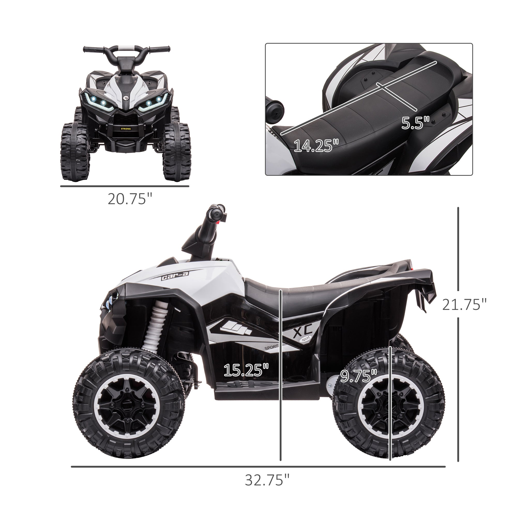 12V Kids ATV Quad Car with Forward & Backward Function, Four Wheeler for Kids with Wear-Resistant Wheels, Music, Electric Ride-on ATV for Toddlers Ages 3+ Years Old, White