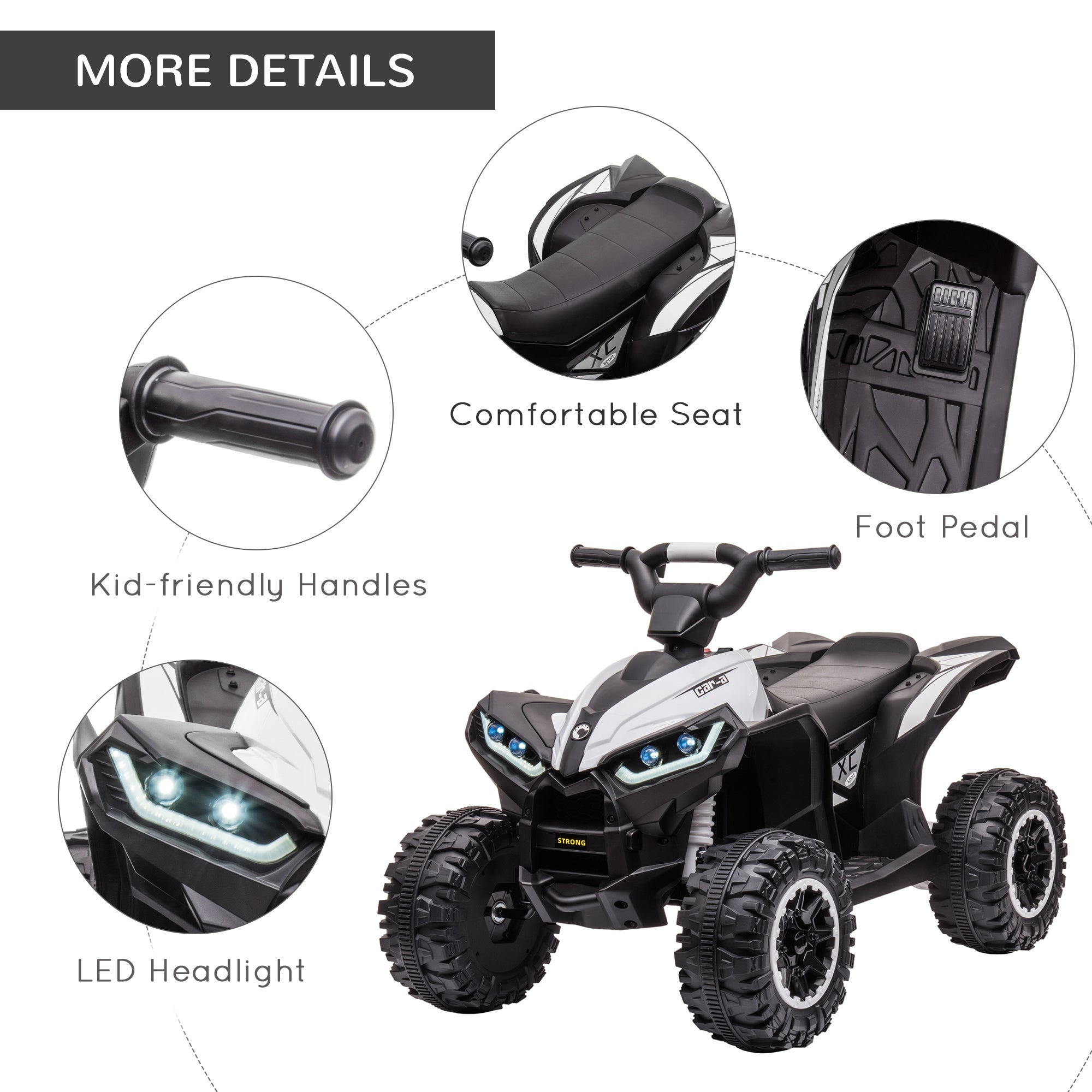 12V Kids ATV Quad Car with Forward & Backward Function, Four Wheeler for Kids with Wear-Resistant Wheels, Music, Electric Ride-on ATV for Toddlers Ages 3+ Years Old, White