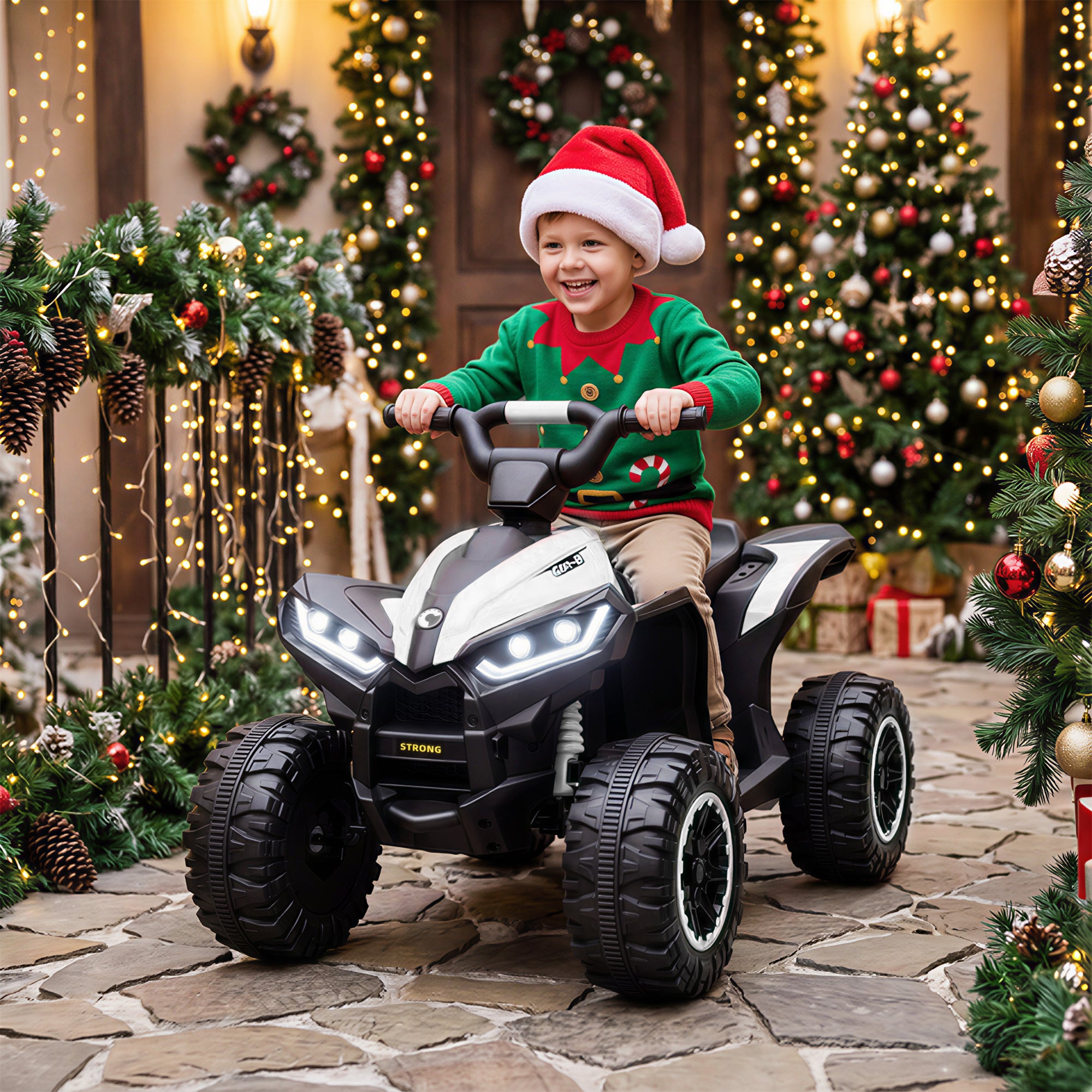12V Kids ATV Quad Car with Forward & Backward Function, Four Wheeler for Kids with Wear-Resistant Wheels, Music, Electric Ride-on ATV for Toddlers Ages 3+ Years Old, White